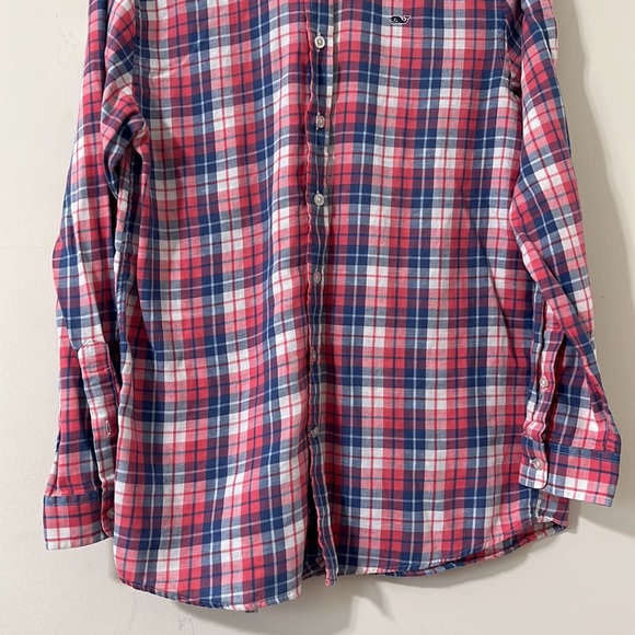 Vineyard Vines Boy’s Linen Blend Red White Blue Plaid Button Down Whale Shirt XL - Picture 3 of 11